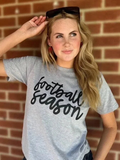 Cursive "Football Season" Graphic Tee-Women's Clothing-Shop Z & Joxa