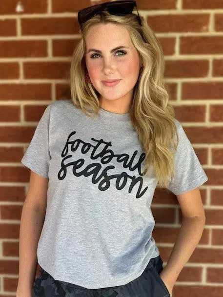 Cursive "Football Season" Graphic Tee-Women's Clothing-Shop Z & Joxa