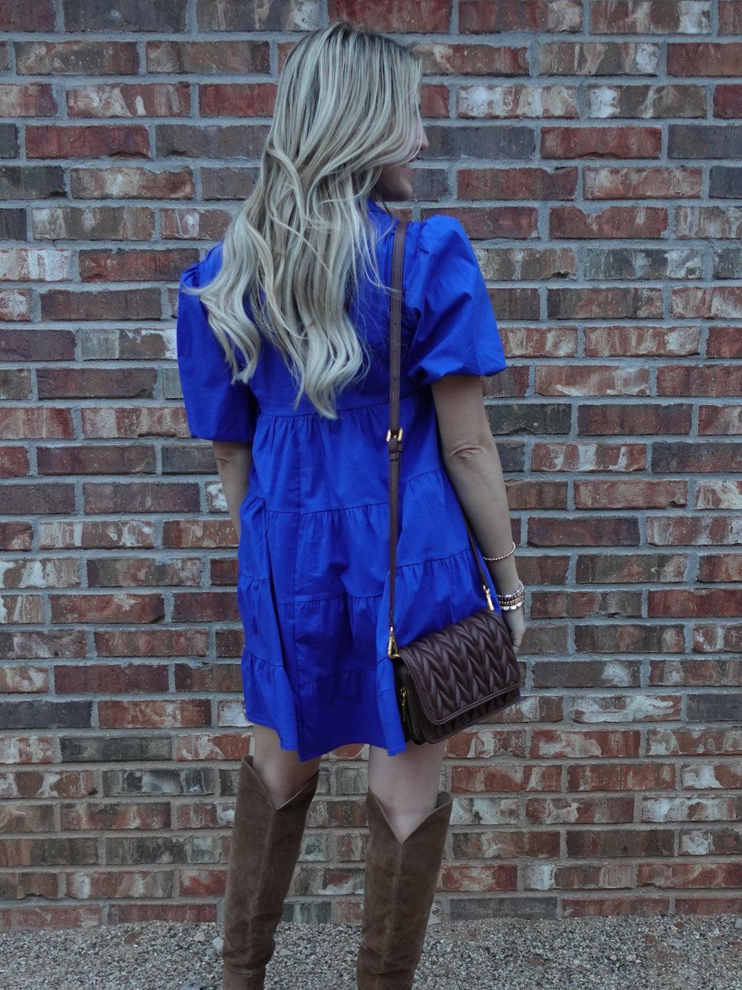 Cute as a Button Babydoll Blue Shirt Dress-Women's Clothing-Shop Z & Joxa