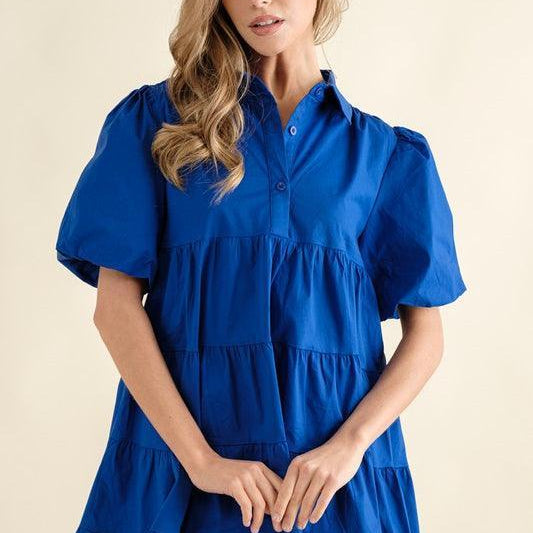 Cute as a Button Babydoll Blue Shirt Dress-Women's Clothing-Shop Z & Joxa