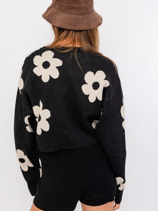 Daisy Cute Long Sleeve Cropped Sweater-Women's Clothing-Shop Z & Joxa