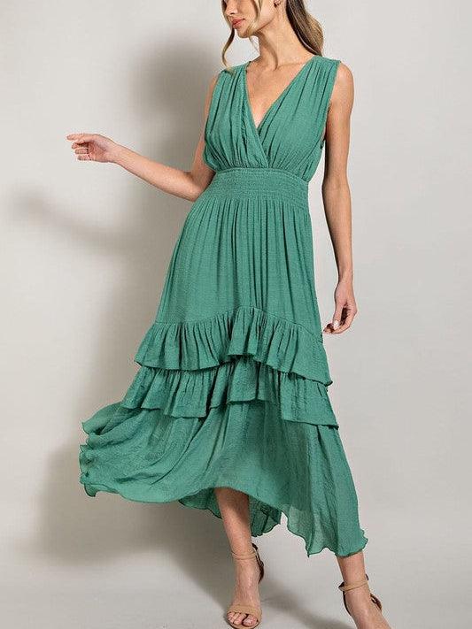Dance to Your Own Rhythm V-neck Ruffle Maxi Dress-Women's Clothing-Shop Z & Joxa