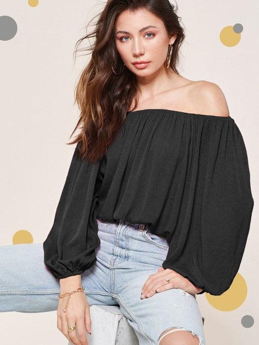 Dare to Bare Off Shoulder Balloon Sleeve Top-Women's Clothing-Shop Z & Joxa
