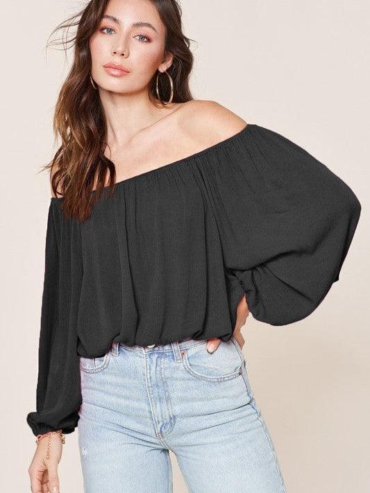 Dare to Bare Off Shoulder Balloon Sleeve Top-Women's Clothing-Shop Z & Joxa