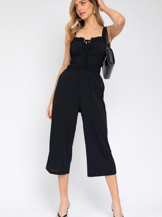 Dark Candy Drawstring Cropped Jumpsuit-Women's Clothing-Shop Z & Joxa