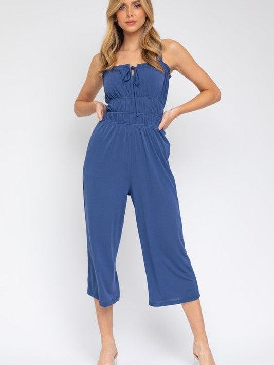 Dark Candy Drawstring Cropped Jumpsuit-Women's Clothing-Shop Z & Joxa