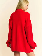 Davi & Dani Red Ember Dropped Shoulder Buttoned Midi Cardigan-Women's Shirts & Tops-Shop Z & Joxa