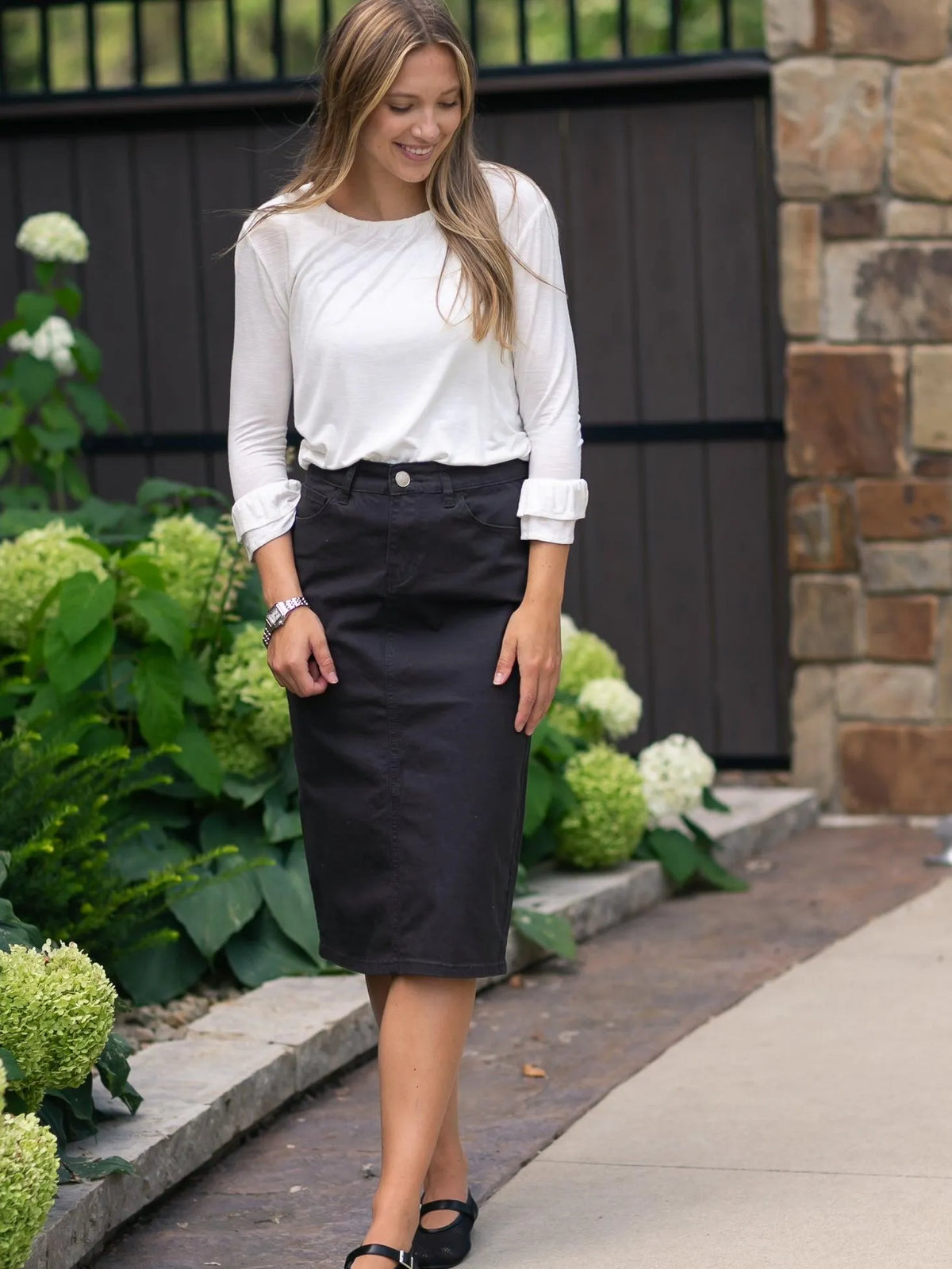 Denim Days Remi Onyx Black Denim Midi Skirt-Women's Skirts & Skorts-Shop Z & Joxa