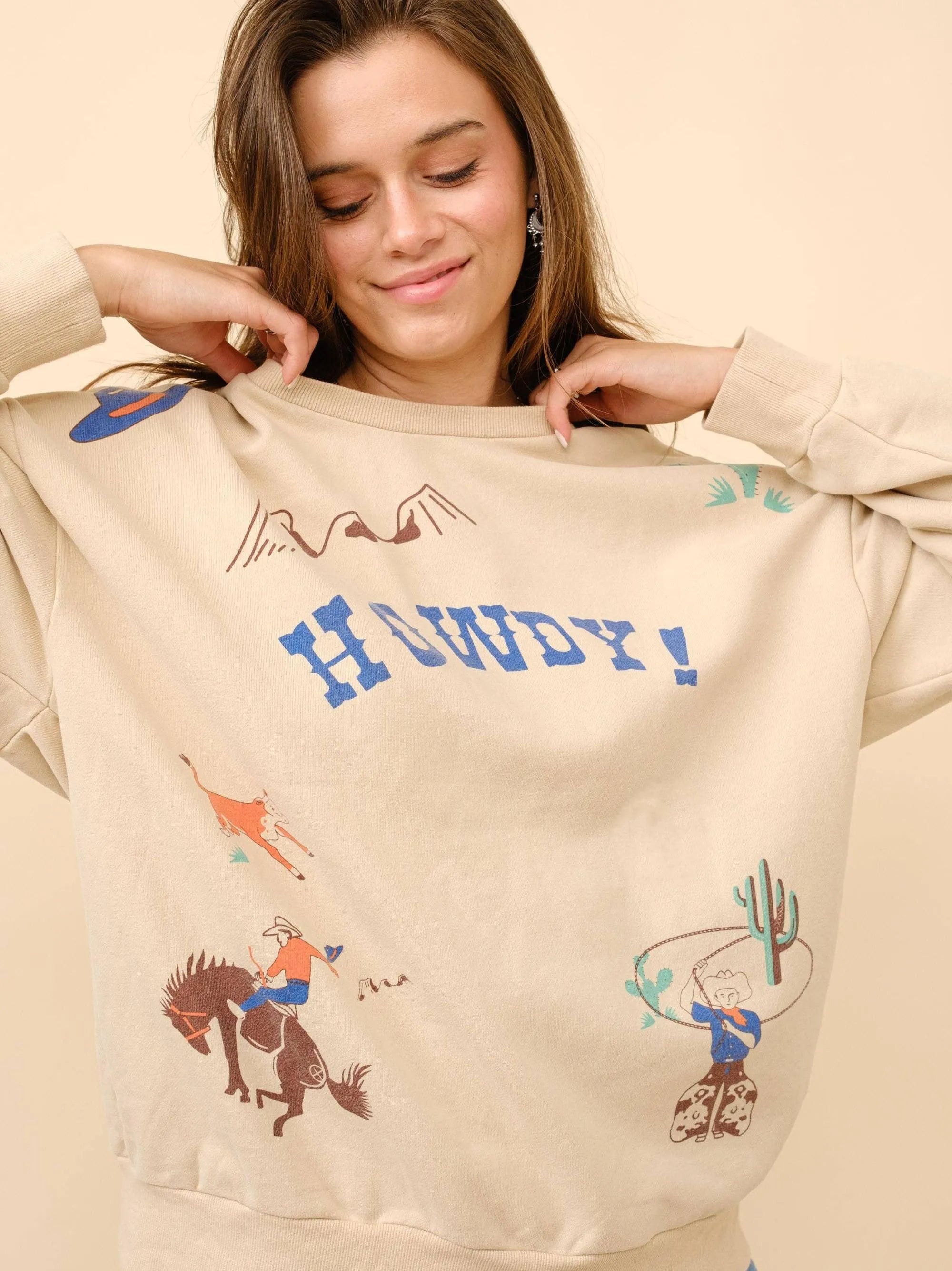 Desert Dreamin’ Howdy Western Crewneck Sweatshirt-Women's Shirts & Tops-Shop Z & Joxa