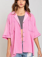 Double Bubble Oversized Short Sleeve Shirt-Women's Clothing-Shop Z & Joxa