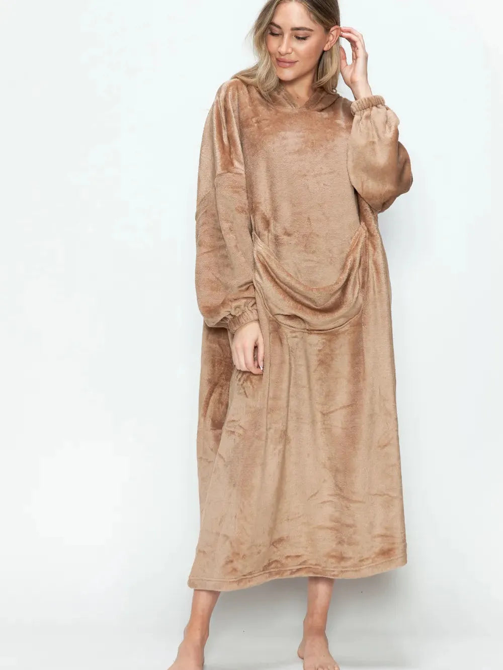 Double Take Cloud Kiss Oversized Hooded Blanket with Front Pocket-Women's Clothing-Shop Z & Joxa