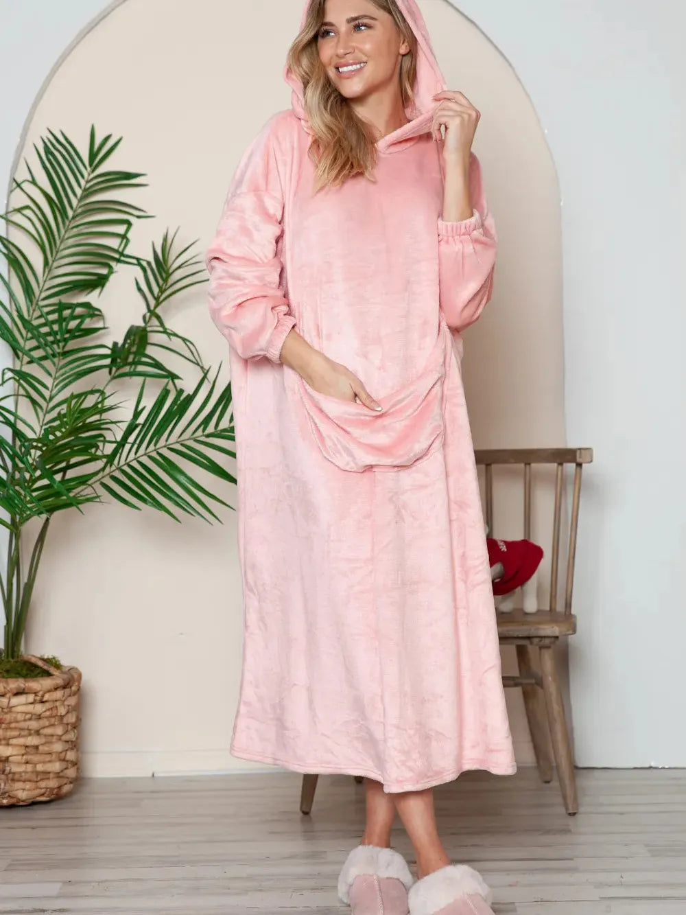 Double Take Cloud Kiss Oversized Hooded Blanket with Front Pocket-Women's Clothing-Shop Z & Joxa