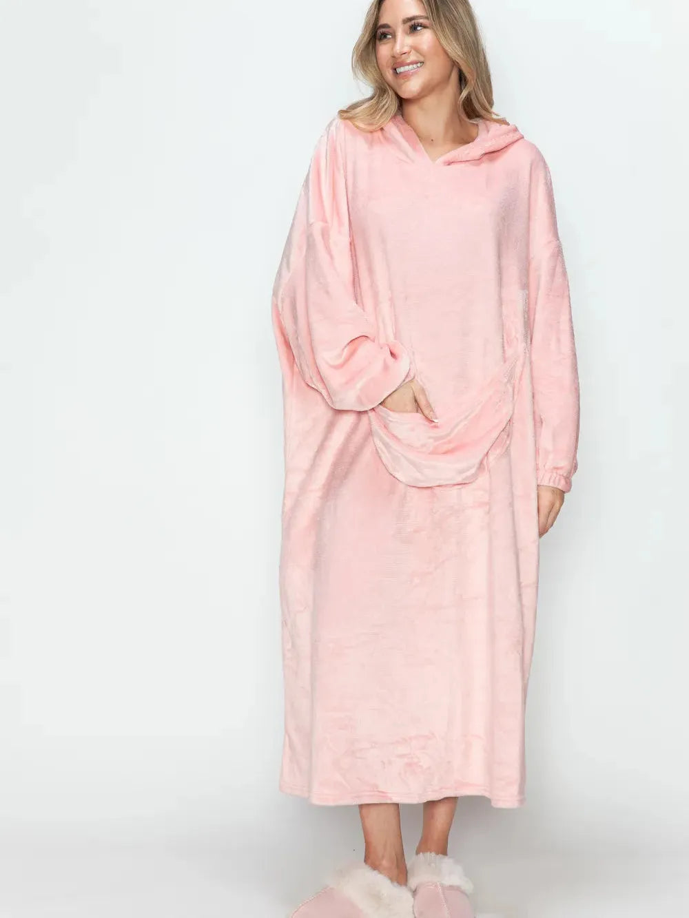 Double Take Cloud Kiss Oversized Hooded Blanket with Front Pocket-Women's Clothing-Shop Z & Joxa