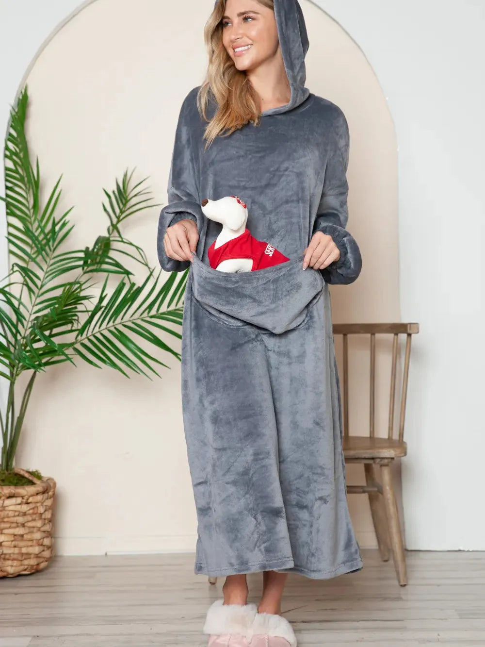 Double Take Cloud Kiss Oversized Hooded Blanket with Front Pocket-Women's Clothing-Shop Z & Joxa