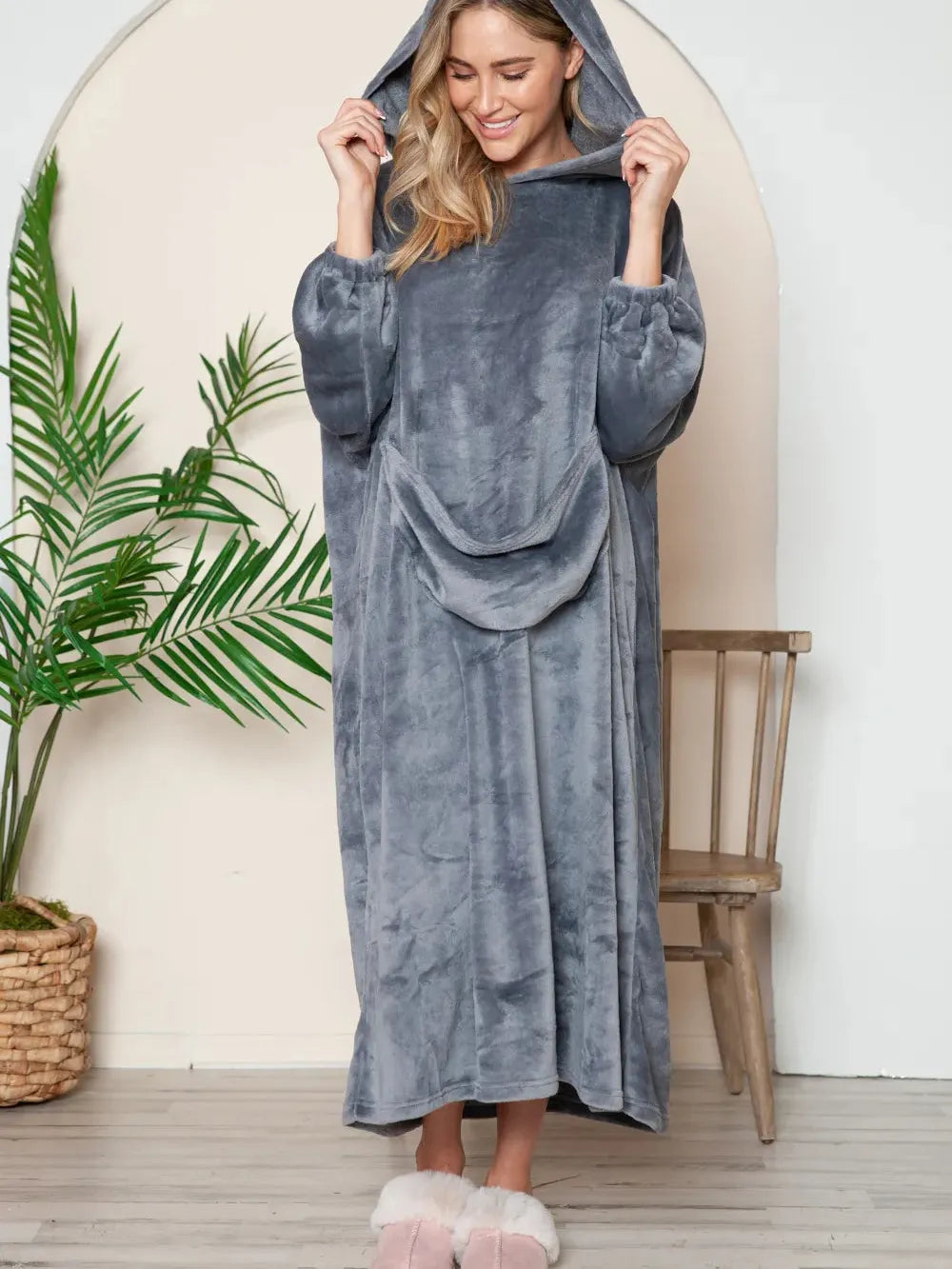 Double Take Cloud Kiss Oversized Hooded Blanket with Front Pocket-Women's Clothing-Shop Z & Joxa