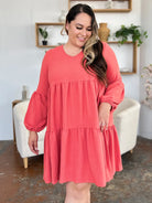 Double Take Daydream Darling V-Neck Balloon Sleeve Tiered Dress with Pockets-Women's Dresses-Shop Z & Joxa