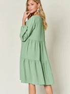 Double Take Daydream Darling V-Neck Balloon Sleeve Tiered Dress with Pockets-Women's Dresses-Shop Z & Joxa