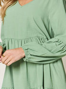 Double Take Daydream Darling V-Neck Balloon Sleeve Tiered Dress with Pockets-Women's Dresses-Shop Z & Joxa