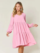 Double Take Daydream Darling V-Neck Balloon Sleeve Tiered Dress with Pockets-Women's Dresses-Shop Z & Joxa