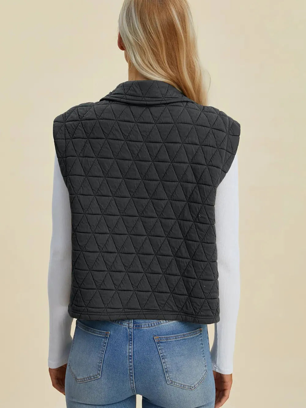 Double Take Full Size Pocketed Texture Snap Down Vest Coat-Women's Clothing-Shop Z & Joxa