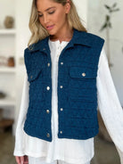 Double Take Full Size Pocketed Texture Snap Down Vest Coat-Women's Clothing-Shop Z & Joxa