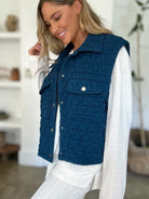 Double Take Full Size Pocketed Texture Snap Down Vest Coat-Women's Clothing-Shop Z & Joxa