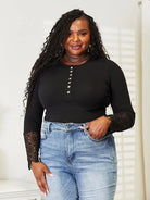 Double Take Midnight Kiss Crochet Hem Sleeve Button Top-Women's Shirts & Tops-Shop Z & Joxa