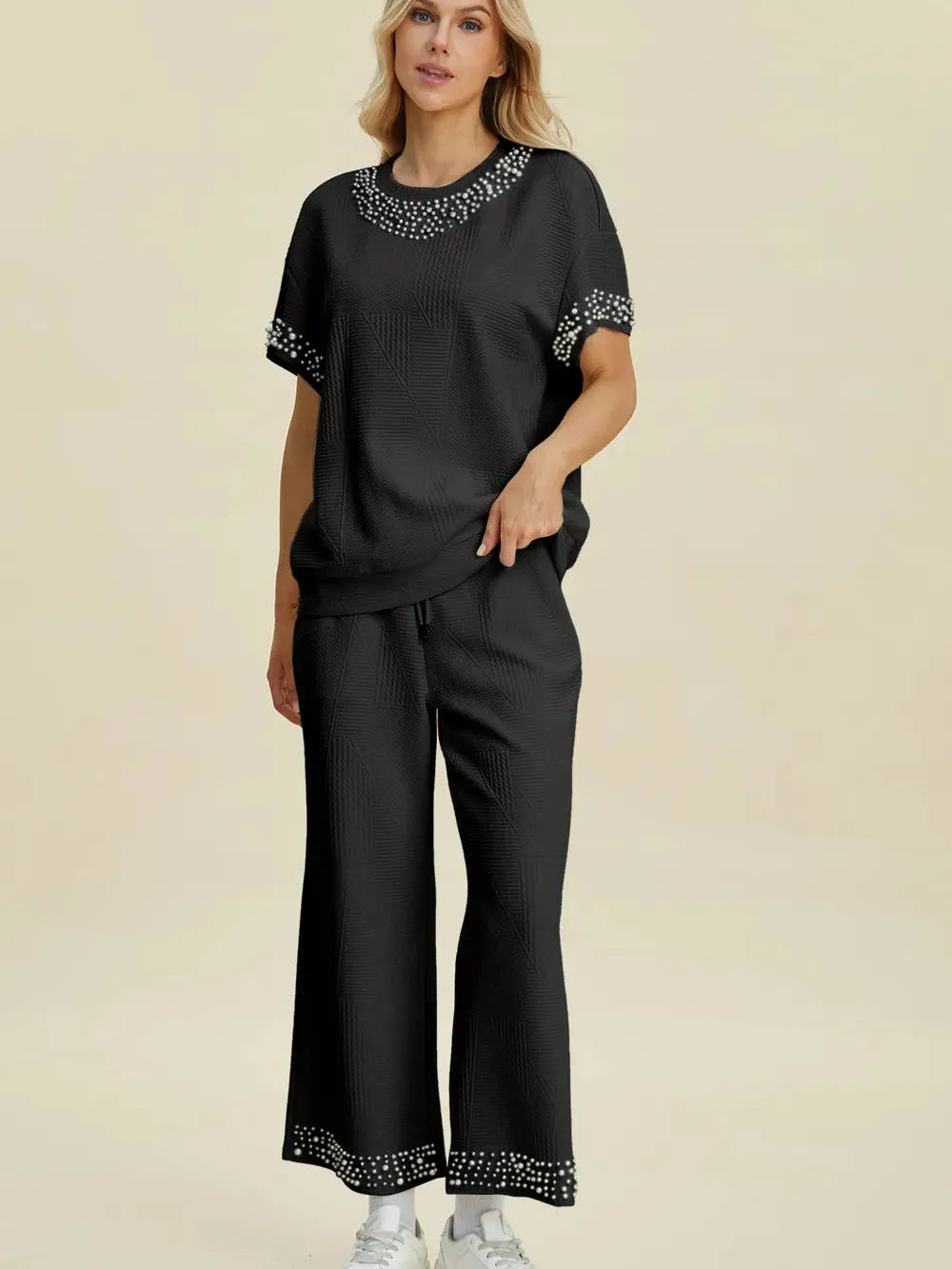 Double Take Pearl Harmony Matching Loungewear top and Pants-Women's Clothing-Shop Z & Joxa