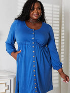 Double Take Royal Tease Empire Waist Button Mini Dress-Women's Dresses-Shop Z & Joxa