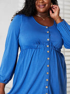 Double Take Royal Tease Empire Waist Button Mini Dress-Women's Dresses-Shop Z & Joxa