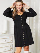 Double Take Royal Tease Empire Waist Button Mini Dress-Women's Dresses-Shop Z & Joxa