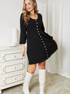 Double Take Royal Tease Empire Waist Button Mini Dress-Women's Dresses-Shop Z & Joxa