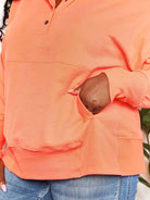 Double Take Tangerine Tease Quarter-Snap Dropped Shoulder Hoodie-Women's Shirts & Tops-Shop Z & Joxa