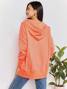 Double Take Tangerine Tease Quarter-Snap Dropped Shoulder Hoodie-Women's Shirts & Tops-Shop Z & Joxa