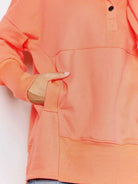 Double Take Tangerine Tease Quarter-Snap Dropped Shoulder Hoodie-Women's Shirts & Tops-Shop Z & Joxa