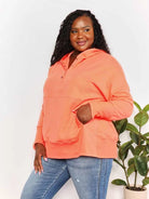 Double Take Tangerine Tease Quarter-Snap Dropped Shoulder Hoodie-Women's Shirts & Tops-Shop Z & Joxa