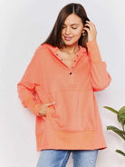 Double Take Tangerine Tease Quarter-Snap Dropped Shoulder Hoodie-Women's Shirts & Tops-Shop Z & Joxa