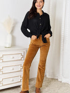 Double Take Waffle Statement Collared Long Sleeve Waffle Shirt-Women's Shirts & Tops-Shop Z & Joxa