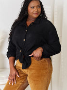 Double Take Waffle Statement Collared Long Sleeve Waffle Shirt-Women's Shirts & Tops-Shop Z & Joxa