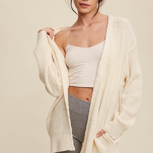 Dream Big, Start Little Open Front Cable Knit Cardigan-Women's Clothing-Shop Z & Joxa