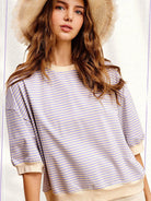 Easy Days and Cool Vibes Striped Oversized Crew Tee-Women's Shirts & Tops-Shop Z & Joxa