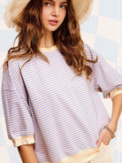 Easy Days and Cool Vibes Striped Oversized Crew Tee-Women's Shirts & Tops-Shop Z & Joxa