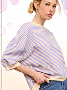 Easy Days and Cool Vibes Striped Oversized Crew Tee-Women's Shirts & Tops-Shop Z & Joxa