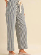 Easy Does It Navy Striped Wide Leg Patch Pocket Pants-Women's Pants-Shop Z & Joxa