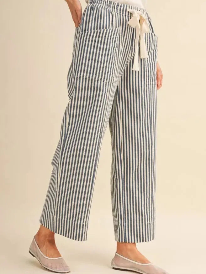 Easy Does It Navy Striped Wide Leg Patch Pocket Pants-Women's Pants-Shop Z & Joxa