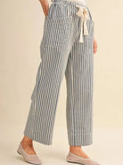 Easy Does It Navy Striped Wide Leg Patch Pocket Pants-Women's Pants-Shop Z & Joxa