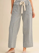 Easy Does It Navy Striped Wide Leg Patch Pocket Pants-Women's Pants-Shop Z & Joxa