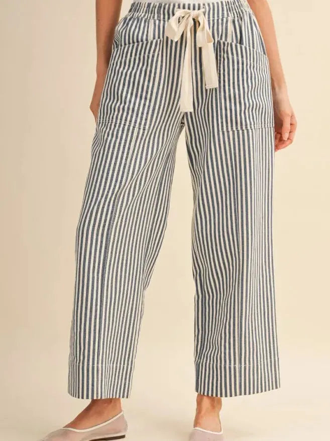 Easy Does It Navy Striped Wide Leg Patch Pocket Pants-Women's Pants-Shop Z & Joxa