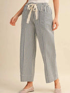 Easy Does It Navy Striped Wide Leg Patch Pocket Pants-Women's Pants-Shop Z & Joxa