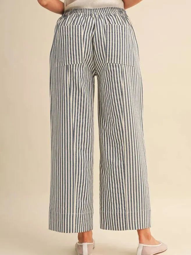 Easy Does It Navy Striped Wide Leg Patch Pocket Pants-Women's Pants-Shop Z & Joxa